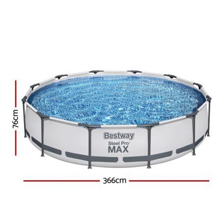 Bestway Swimming Pool 366x76cm Steel Frame Round Above Ground Pools w/ Filter Pump 6473L