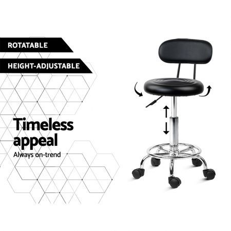 Adjustable Round Seat Salon Stool - Black