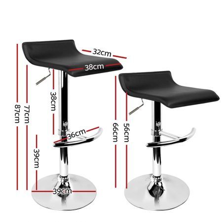 Artiss 2x Bar Stools Adjustable Gas Lift Chairs Black