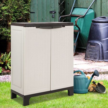 Gardeon 92cm Outdoor Storage Cabinet Box Lockable Cupboard Sheds Adjustable Rattan Beige