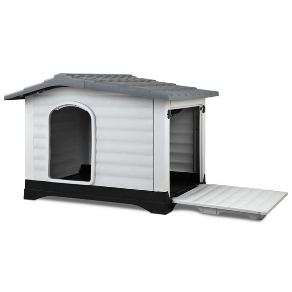 i.Pet Dog Kennel House Extra Large Outdoor Plastic Puppy Pet Cabin Shelter XL Grey