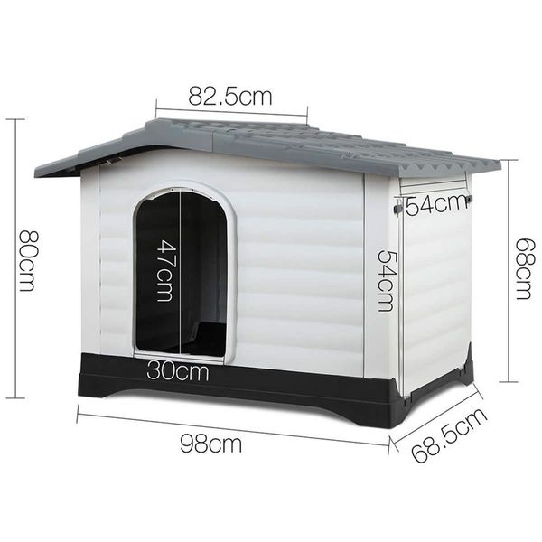 i.Pet Dog Kennel House Extra Large Outdoor Plastic Puppy Pet Cabin Shelter XL Grey