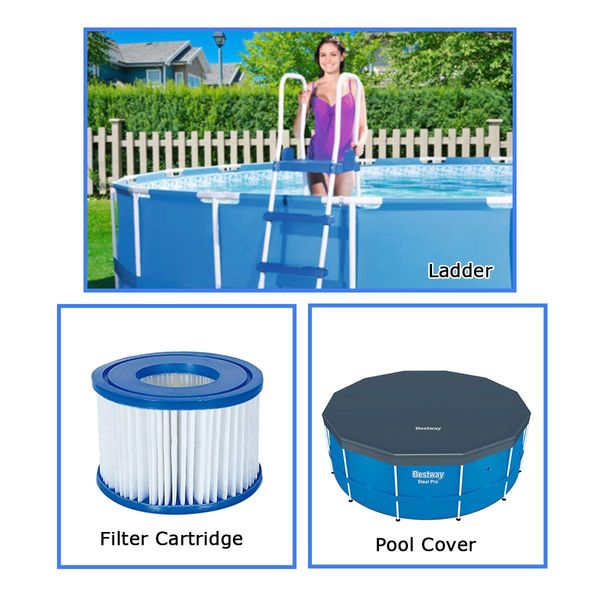 Bestway 4.57M Above Ground Metal Frame Swimming Pool w/Ladder, Cover &amp; Filter Pump