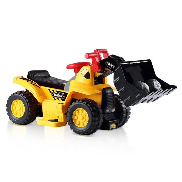 Kids Bulldozer 6V Electric Ride on Digger Car w/Toy Stones & Safety Helmet