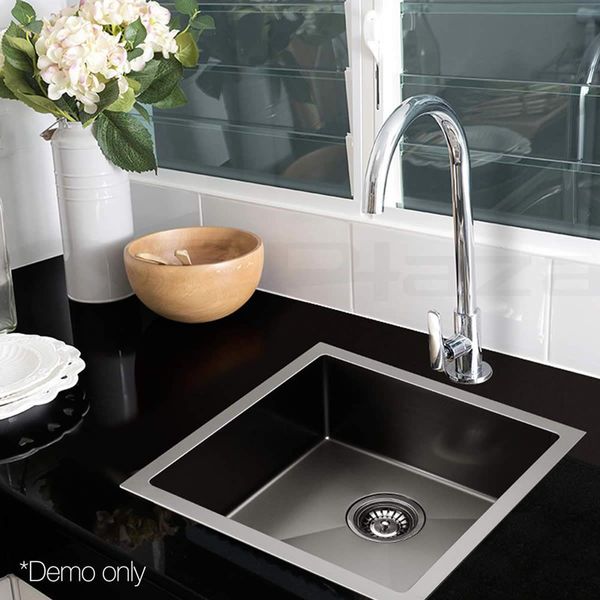 Cefito 44cm x 44cm Stainless Steel Kitchen Sink Under/Top/Flush Mount Black