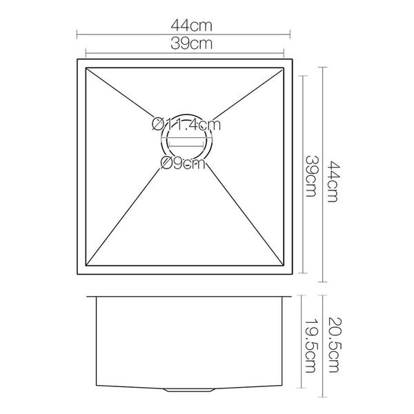 Cefito 44cm x 44cm Stainless Steel Kitchen Sink Under/Top/Flush Mount Black