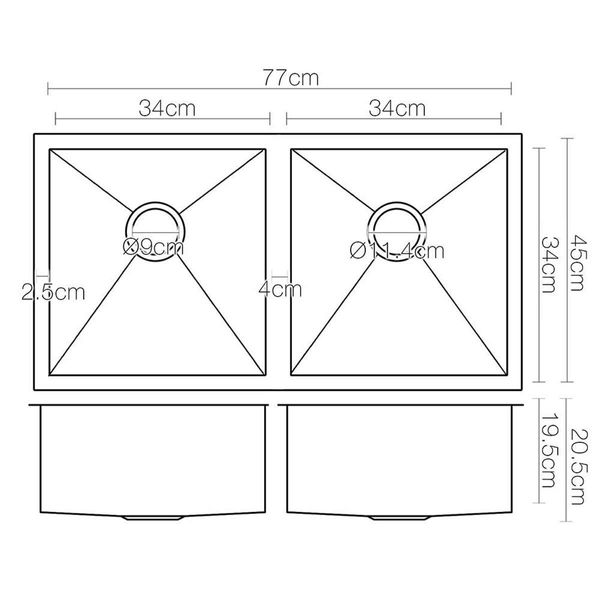 Cefito 77cm x 45cm Stainless Steel Kitchen Sink Under/Top/Flush Mount Black