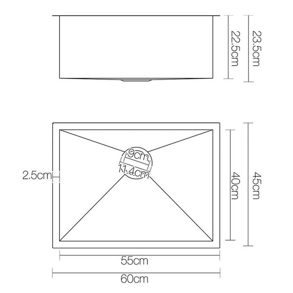 Cefito 60cm x 45cm Stainless Steel Kitchen Sink Under/Top/Flush Mount Black