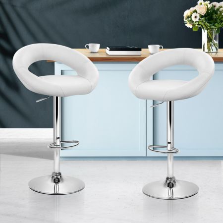 Artiss 2x Gas Lift Bar Stools Swivel Chairs Leather Chrome - White