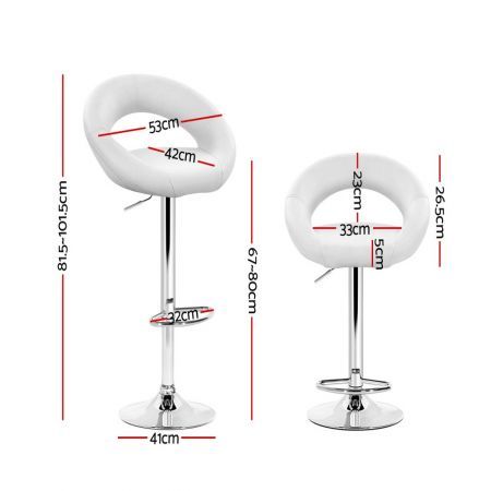 Artiss 2x Gas Lift Bar Stools Swivel Chairs Leather Chrome - White