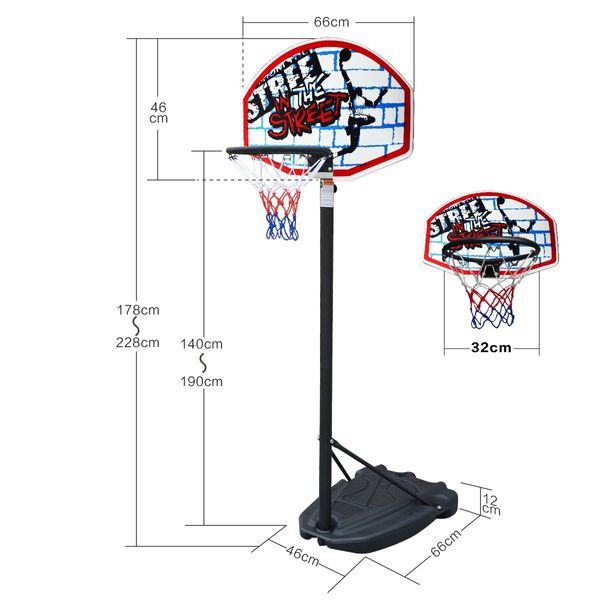 Adjustable 1.4m-1.9m Portable Kids Basketball Hoop System Stand  w/Cover