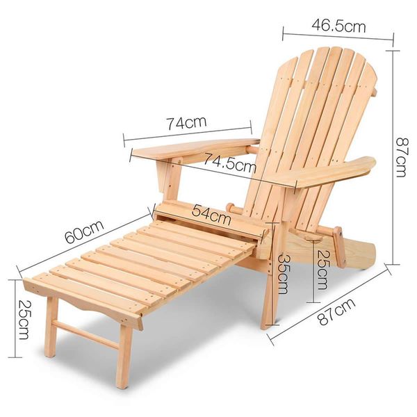 Gardeon Adirondack Outdoor Chairs Wooden Sun Lounge Patio Furniture Garden Natural