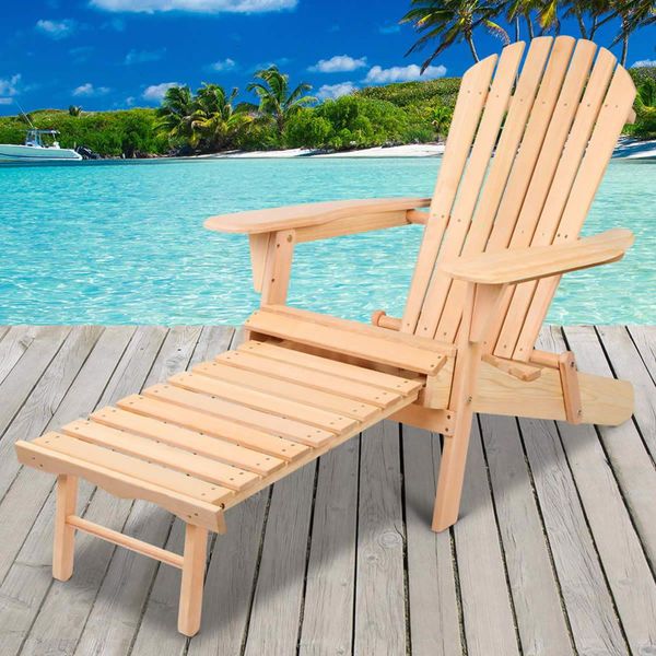 Gardeon Adirondack Outdoor Chairs Wooden Sun Lounge Patio Furniture Garden Natural