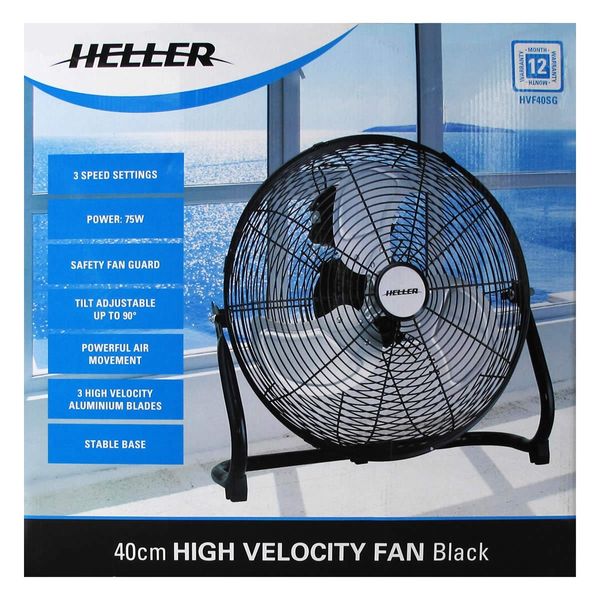 Heller 40cm High Velocity Floor Fan - Black