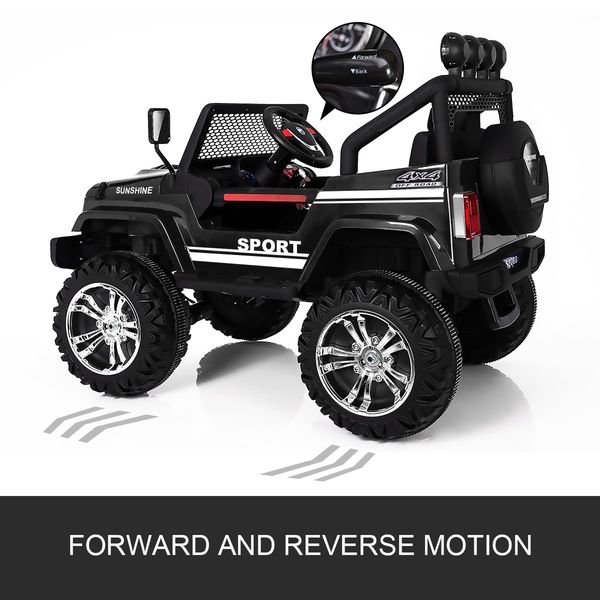 Kids Electric Car Remote Control Ride on Truck Jeep Off Road w/Built-in Songs - Black