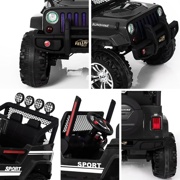 Kids Electric Car Remote Control Ride on Truck Jeep Off Road w/Built-in Songs - Black