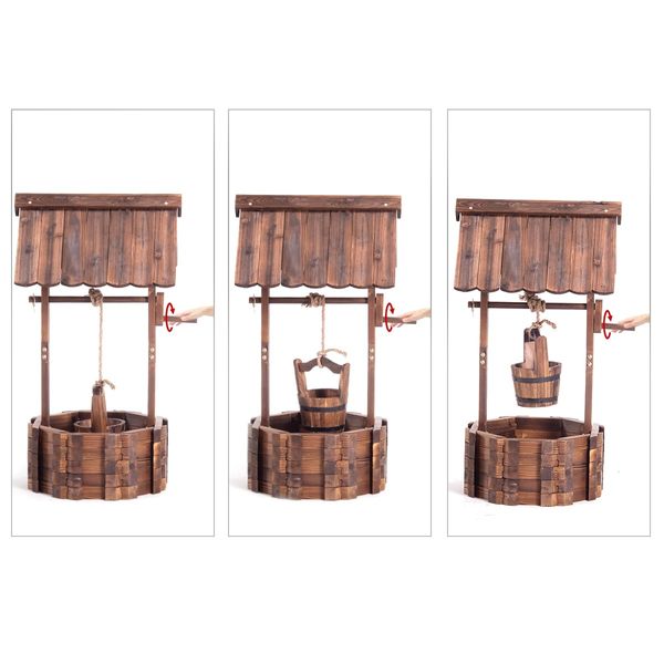 Outdoor Garden Wishing Well Planter Flower Bucket Patio Lawn Wooden Decor Rustic