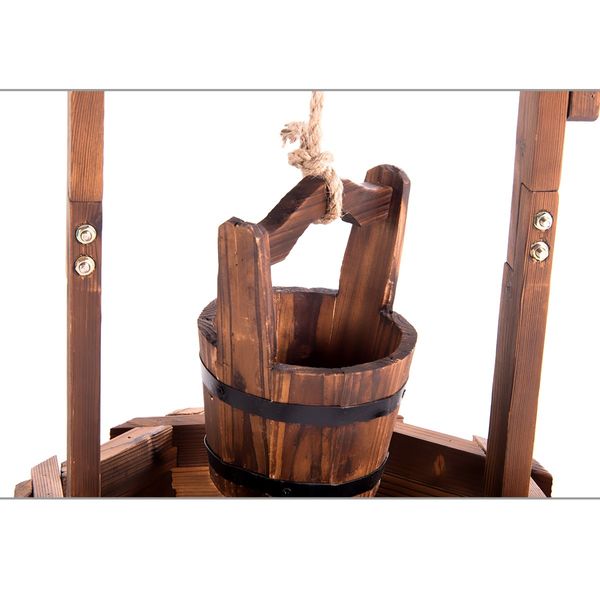 Outdoor Garden Wishing Well Planter Flower Bucket Patio Lawn Wooden Decor Rustic