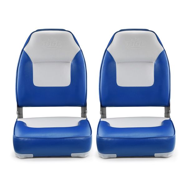 Pair of Fishing Boat Seat Extra High Back with Swivel Base Blue