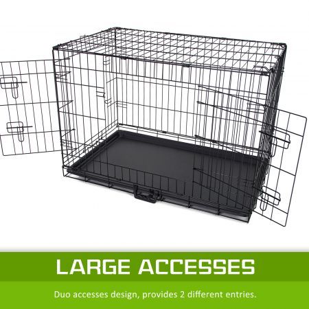 Wire Dog Cage Foldable Crate Kennel 24 inches with Tray + BLUE Cover Combo