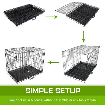 Wire Dog Cage Foldable Crate Kennel 24 inches with Tray + BLUE Cover Combo