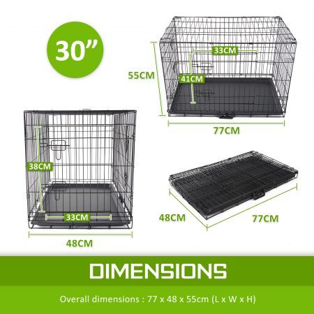 Wire Dog Cage Foldable Crate Kennel 30 inches with Tray + BLUE Cover Combo