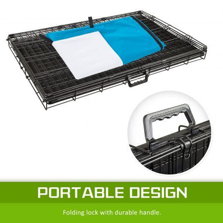 Wire Dog Cage Foldable Crate Kennel 36 inches with Tray + BLUE Cover Combo