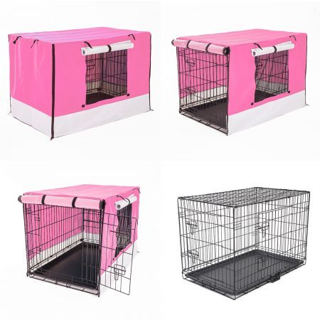 Wire Dog Cage Foldable Crate Kennel 36 inches with Tray + PINK Cover Combo