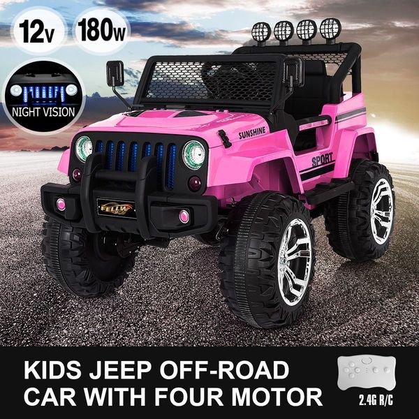 Kids Ride on Car Remote Control Electric Off Road Truck Jeep w/Built-in Songs - Pink