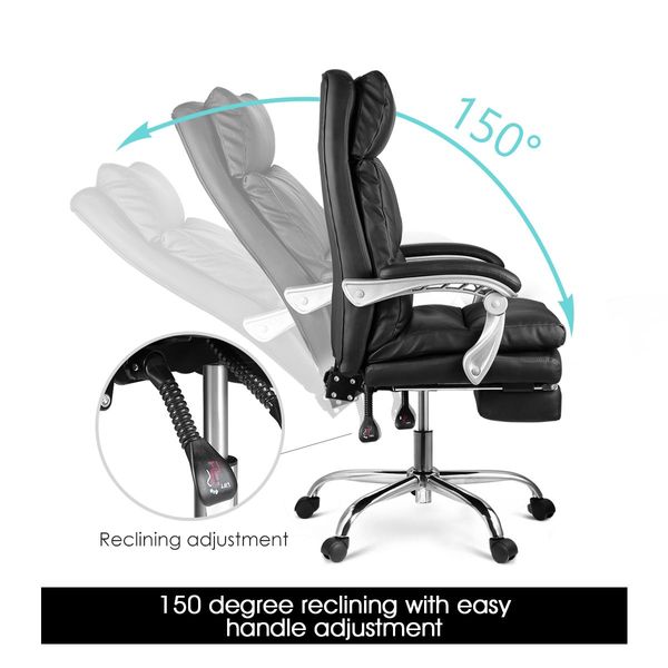 Executive Office Chair Ergonomic Reclining PU Leather Computer Seat w/Footrest