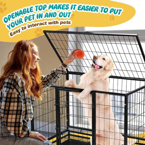 Dog Crate Kennel House Rabbit Hutch Cat Pet Cage Playpen Furniture Puppy Bunny Enclosure Carrier Foldable with Lockable Wheels