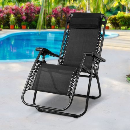 Gardeon Zero Gravity Chair Folding Outdoor Recliner Adjustable Sun Lounge Camping Black