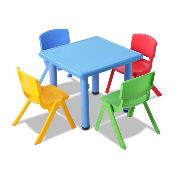 Keezi 5PCS Kids Table and Chairs Set Children Study Desk Furniture Plastic 4 Chairs