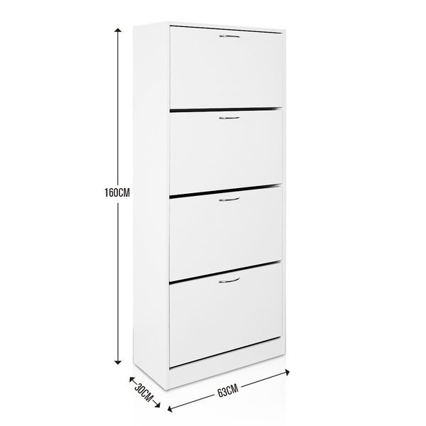 60 Pair Shoe Cabinet 4 Rack Wooden Home Footwear Storage Stand - White