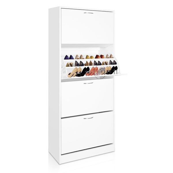 60 Pair Shoe Cabinet 4 Rack Wooden Home Footwear Storage Stand - White