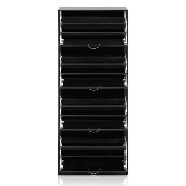 60 Pair Shoe Cabinet 4 Rack Wooden Home Footwear Storage Stand - Black