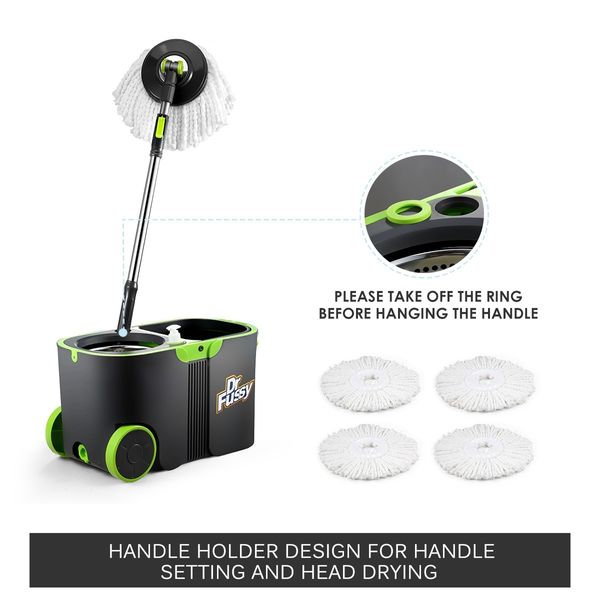 360 Degree Spin Rotating Mop and Bucket Set w/ Wheels and 4 Microfiber Mop Heads