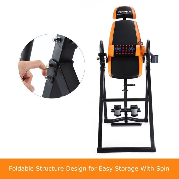 Adjustable Inversion Table Foldable Massage Gravity Back Inverter w/PVC Mat &amp; Heavy-Duty Steel Frame