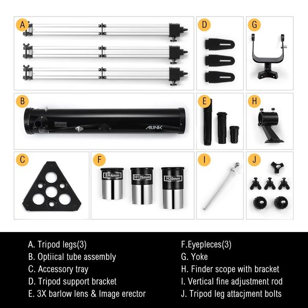 Astronomical Telescope Aperture 114mm 675x Zoom w/ Tripod - Black 