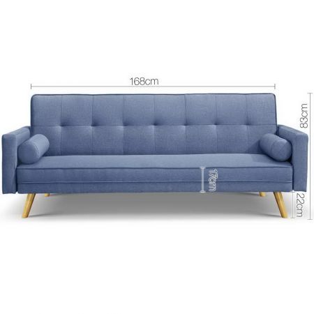 3 Seater Faux Linen Fabric Sofa - Blue