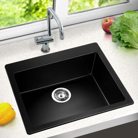 Cefito Stone Kitchen Sink 570x500MM Granite Under or Topmount Basin Bowl Laundry Black