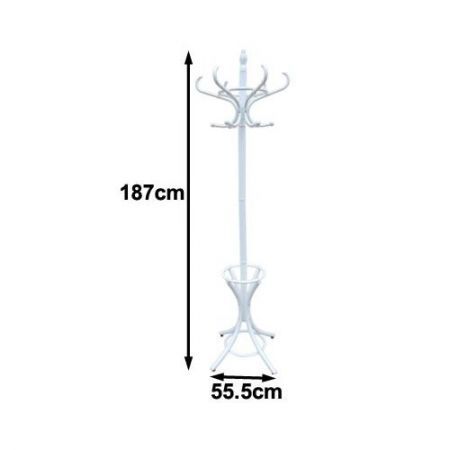 Coat Stand with 12 Hooks - Tree Style with Base Ring for Umbrellas - White