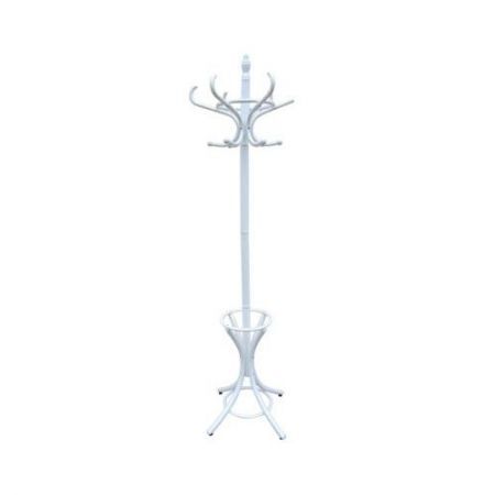 Coat Stand with 12 Hooks - Tree Style with Base Ring for Umbrellas - White