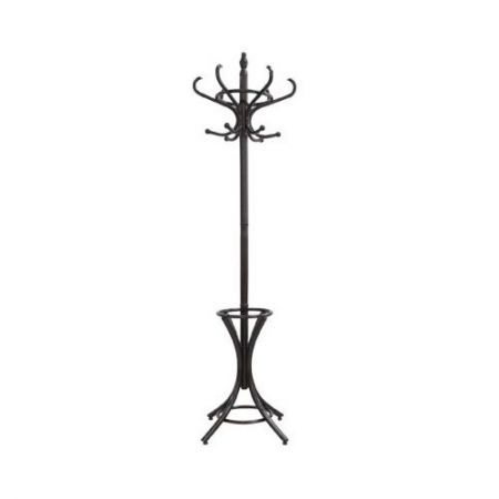 Coat Stand with 12 Hooks - Tree Style with Base Ring for Umbrellas - Walnut