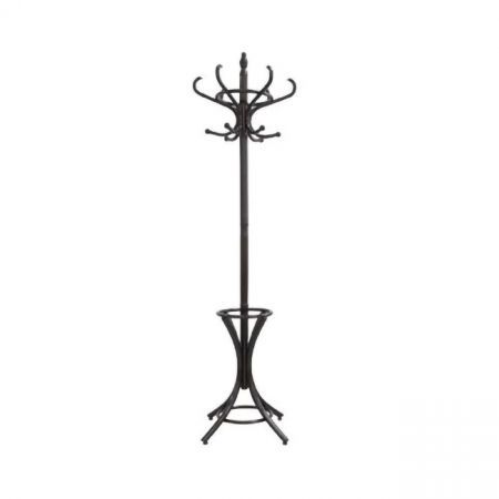 Coat Stand with 12 Hooks - Tree Style with Base Ring for Umbrellas - Walnut