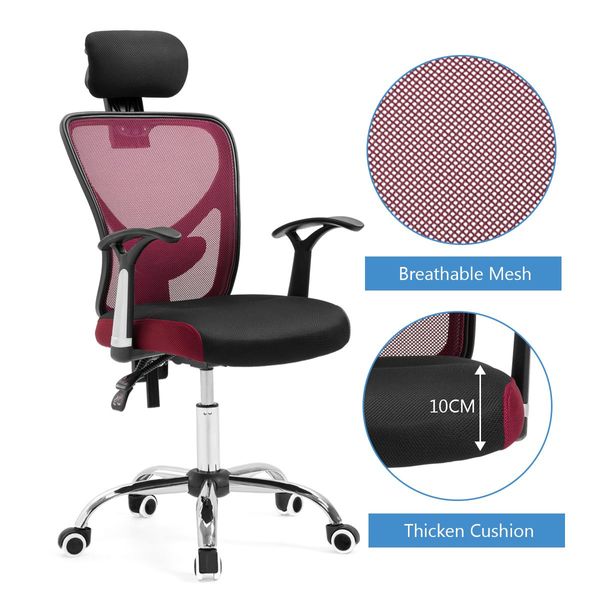 Adjustable Breathable Ergo Mesh Office Computer Chair w/ Lumbar Support - Black/Red