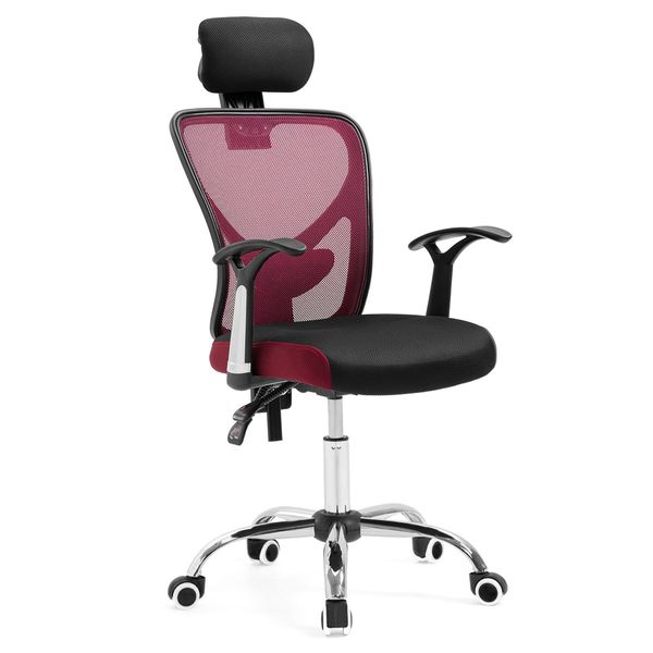 Adjustable Breathable Ergo Mesh Office Computer Chair w/ Lumbar Support - Black/Red