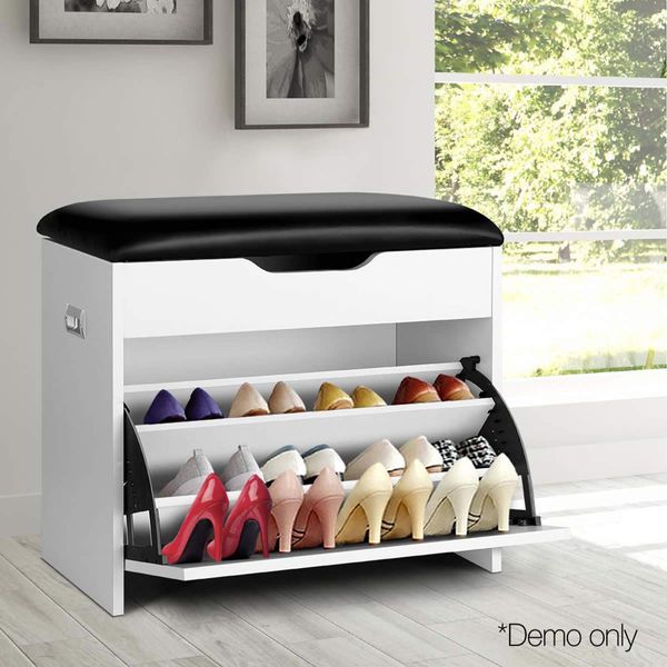 3 Tier Shoe Cabinet Storage Stool - White