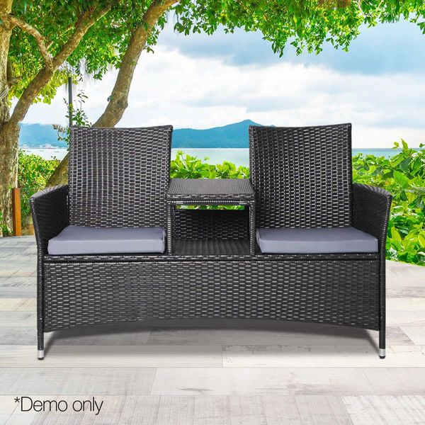 Weatherproof 2 Seater Set Bench - Black