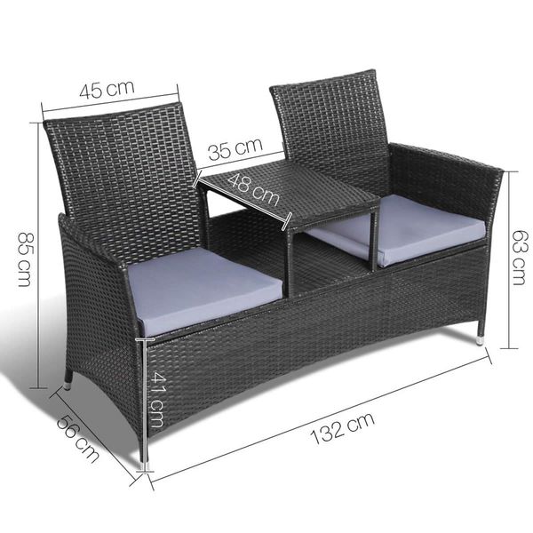 Weatherproof 2 Seater Set Bench - Black